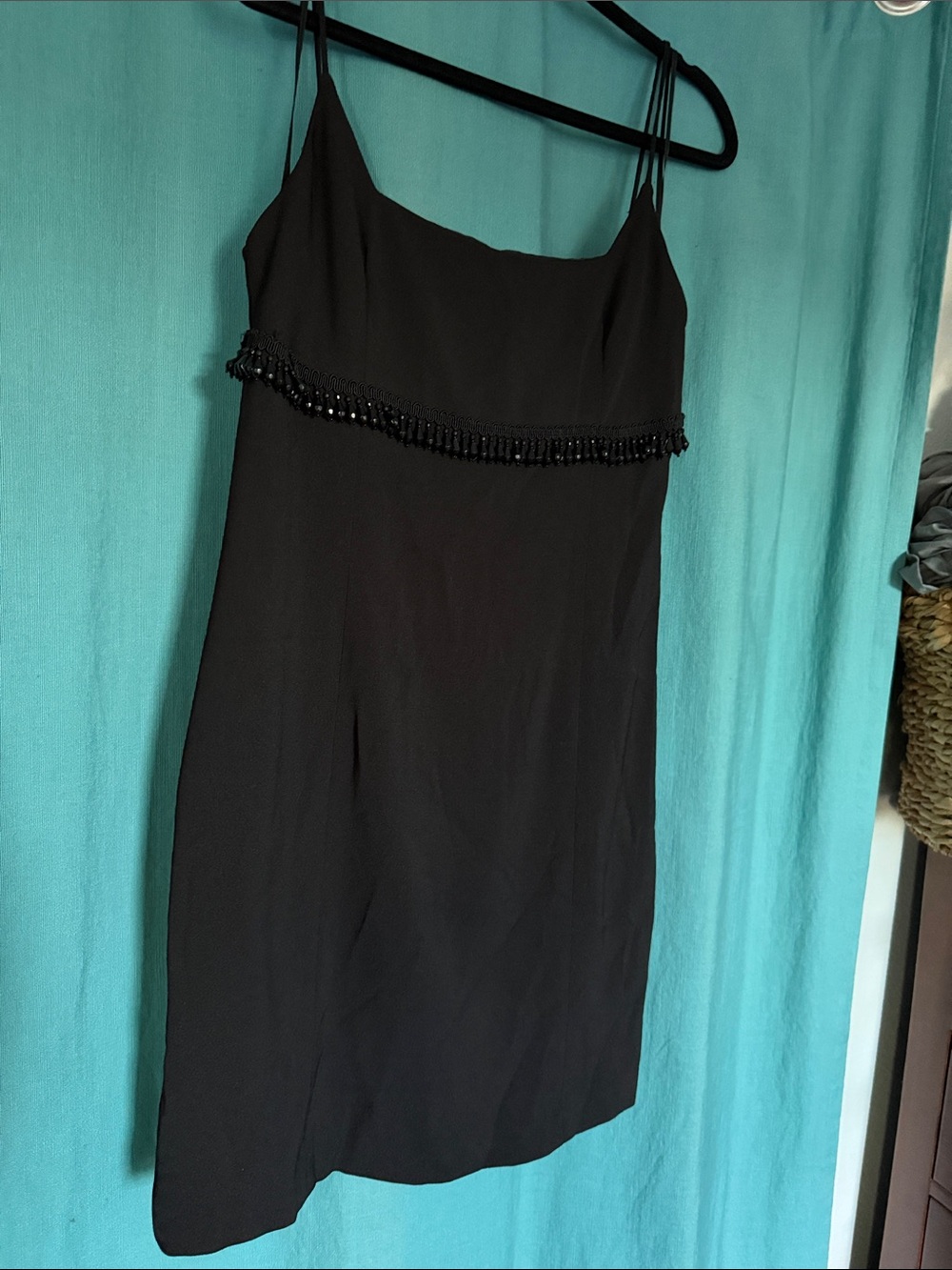Vintage black beaded mini dress- spaghetti straps